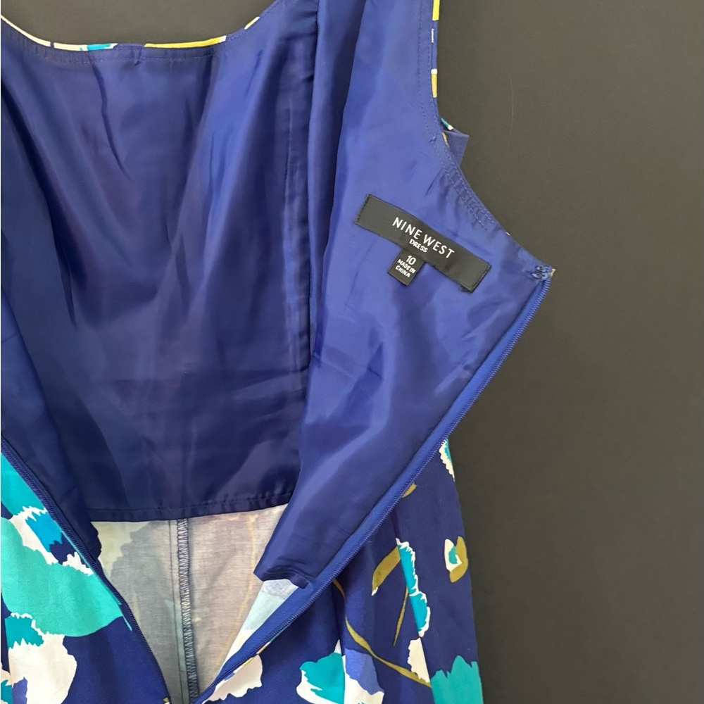 Nine West Navy and Teal Patterned Dress